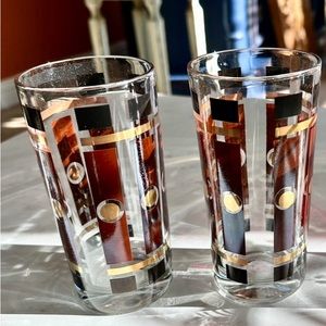 MCM Atomic set of 2 Black Gold and Copper 22k Gilded edge tumblers